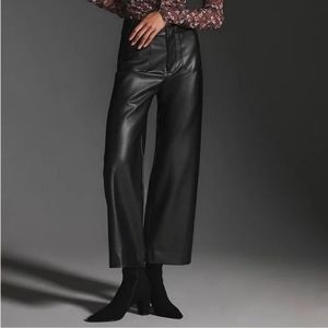 Anthropologie Black Wide-Leg Faux Leather Pants